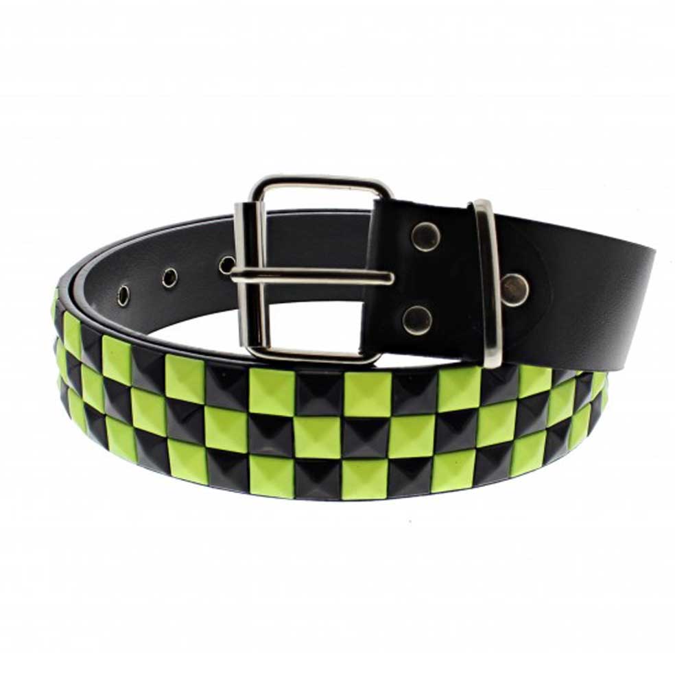 Zac's Alter Ego - Chessboard 3-row pyramid studs Riem - Zwart/Geel